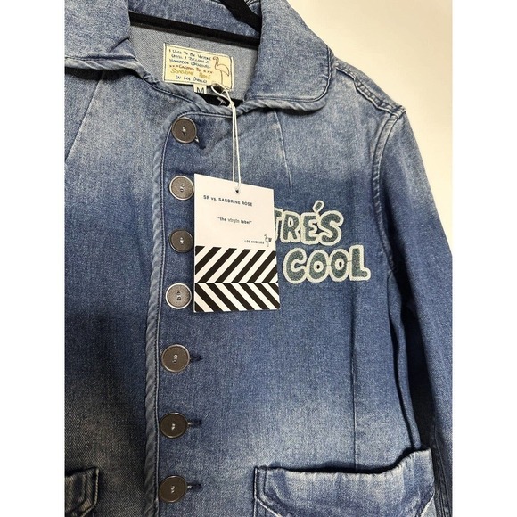 NWT Free People X Sandrine Rose Tres Cool Denim Jacket 100% Cotton Womens Blue M - Picture 4 of 6